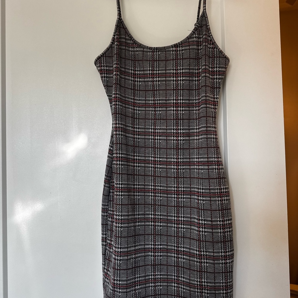 Fashion Nova Black and White Plaid Midi Dress
